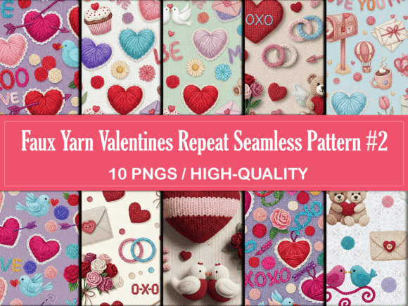 10 Faux Yarn Valentines Patterns PNG