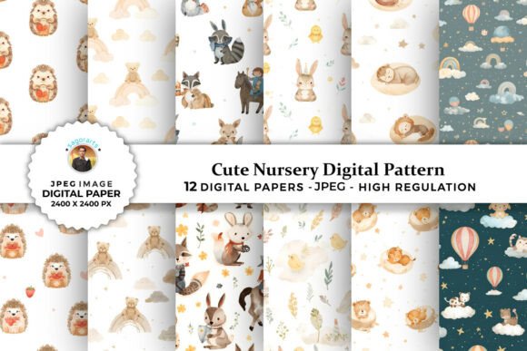 12 Cute Nursery Digital Patterns Perfect for Gift Wrapping, Greeting Cards, Invitations, Tumbler Wraps, Backgrounds, Scrapbook and many other craft projects
