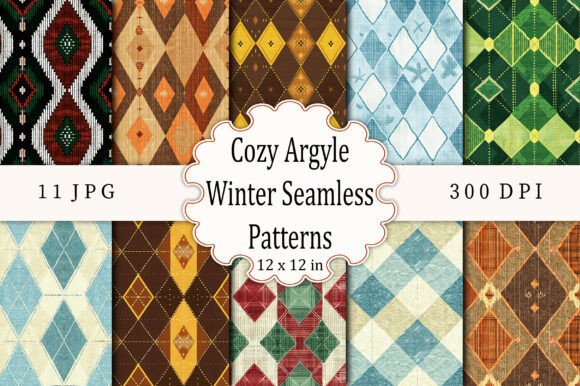 Cozy Argyle Winter Seamless Patterns