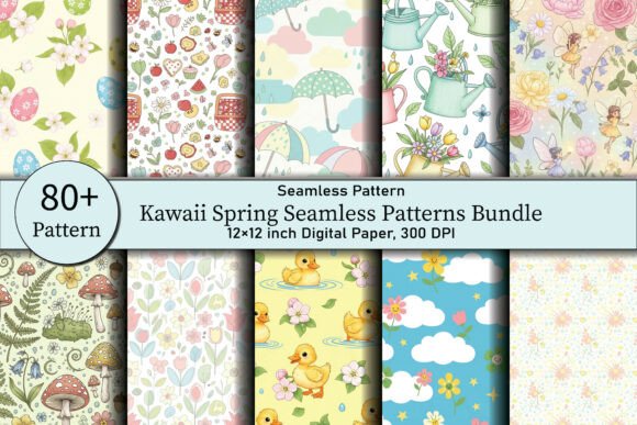 Elevating Digital Aesthetics with Kawaii Spring Seamless Patterns PNG and the Mega Bundle Collection