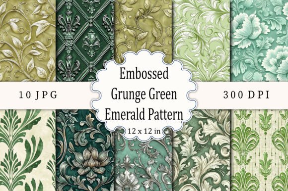 Embossed Grunge Green Emerald Patterns