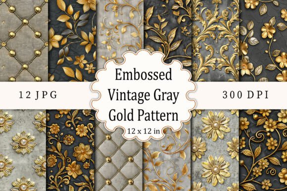 Embossed Vintage Gray Gold Patterns