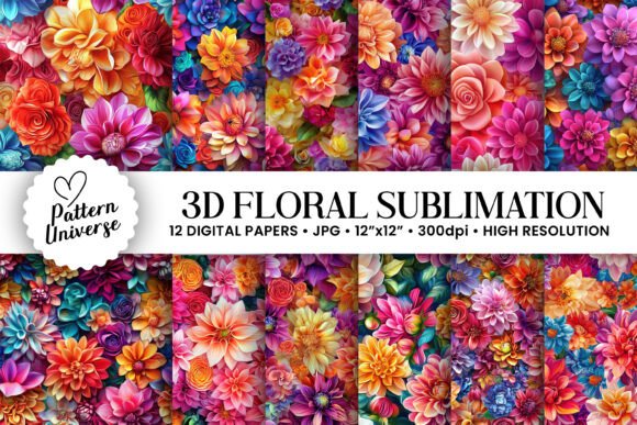 Evaluating 3D Colorful Floral Sublimation Patterns for Digital Crafting and Print Projects
