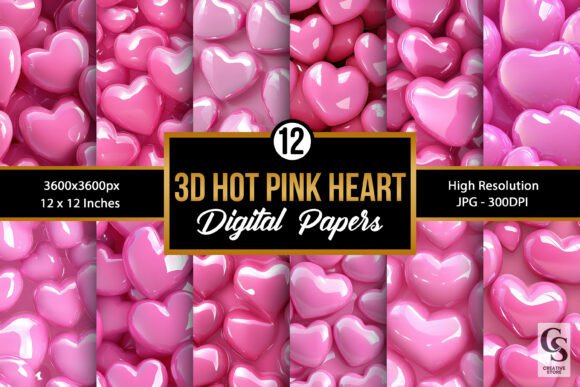 Hot Pink 3D Hearts Seamless Patterns