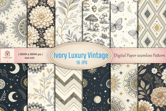 Ivory Luxury Vintage Patterns Bundle: Elevate Your Creative Projects with Timeless Elegance