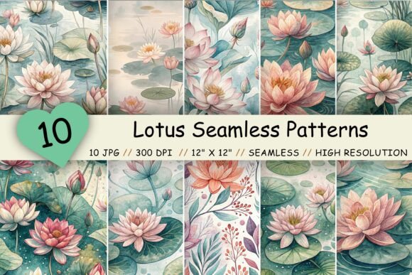 Lotus Seamless Patterns, Water Lily
