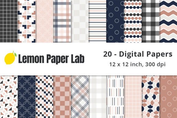 Navy and Rose Gold Geometric Patterns