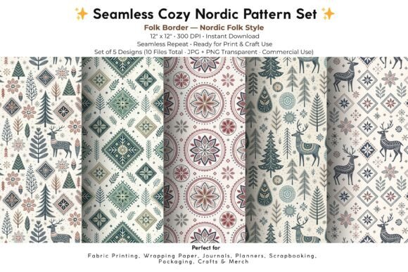 Nordic Folk Border Seamless Patterns