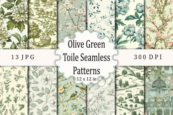 Olive Green Toile Seamless Patterns