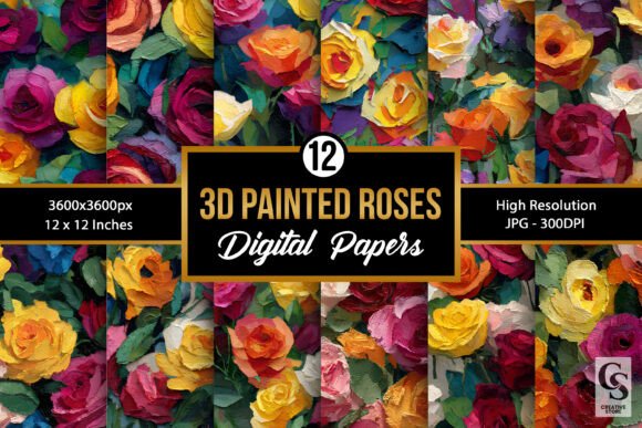 Painted Mixed Media Roses Patterns