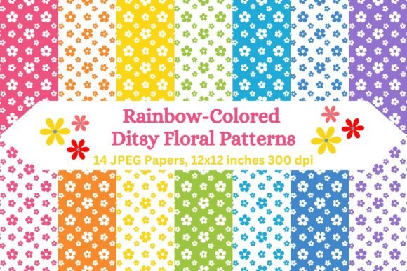 Rainbow-Colored Ditsy Floral Patterns