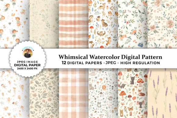 Unlock Creativity with 12 Whimsical Watercolor Digital Patterns for Your Next Craft Project
