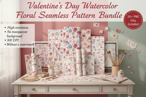 Valentine Watercolor Floral Patterns