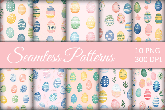 Watercolor Easter Eggs Patterns PNG