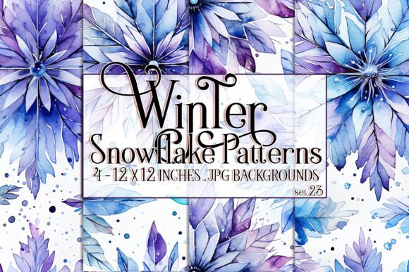Watercolor Winter Snowflake Patterns 23