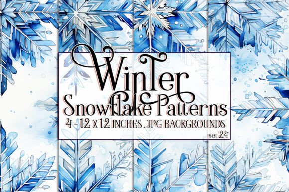 Watercolor Winter Snowflake Patterns 24